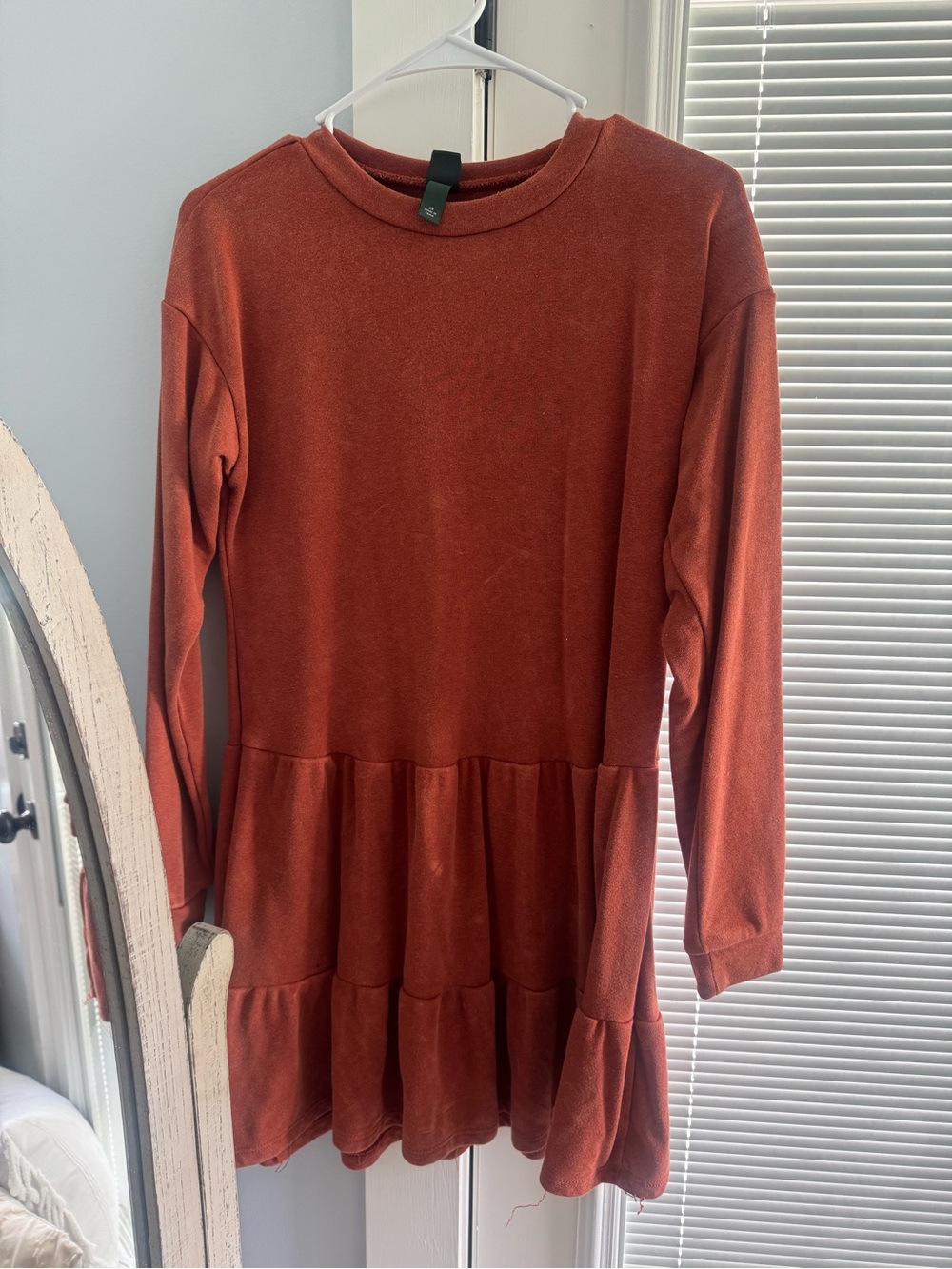 Long Sleeve Tiered Peplum Top - Rust